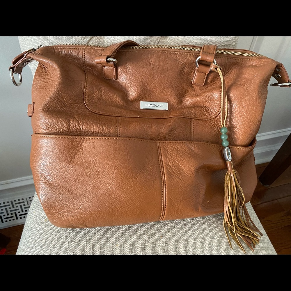 Lily Jade Shaylee diaper bag, camel/silver